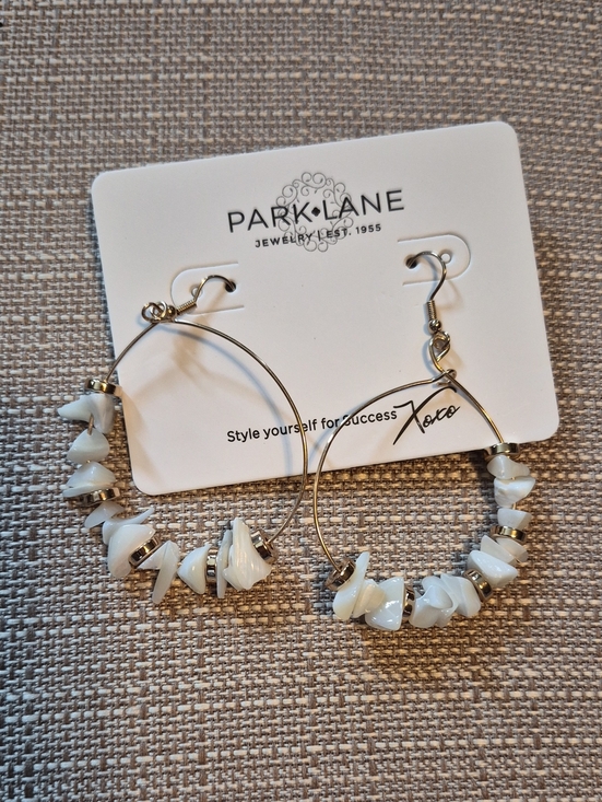 Park Lane Jewelry - Park Lane Gold Hoop Earrings with White Chip Beads